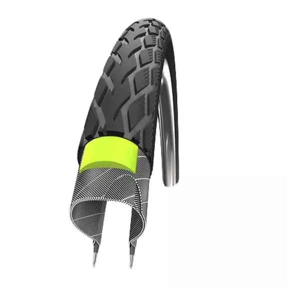 Pneu De Cyclisme Schwalbe Marathon Green Guard HS420 26x1.75 Rigide Noir Avec Bande Réfléchissante
